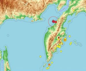 Землетрясение у берегов Камчатки на карте